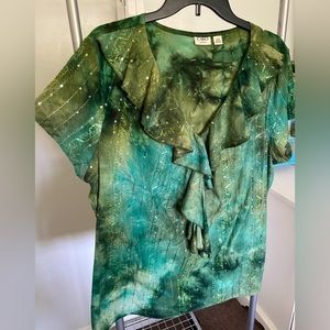CATO 14/16 Green Ruffle Blouse